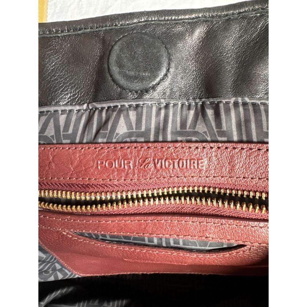 Pour La Victoire Calf Pony Hair Leather Colorblock Tote Bag Burgundy Black - Picture 11 of 13